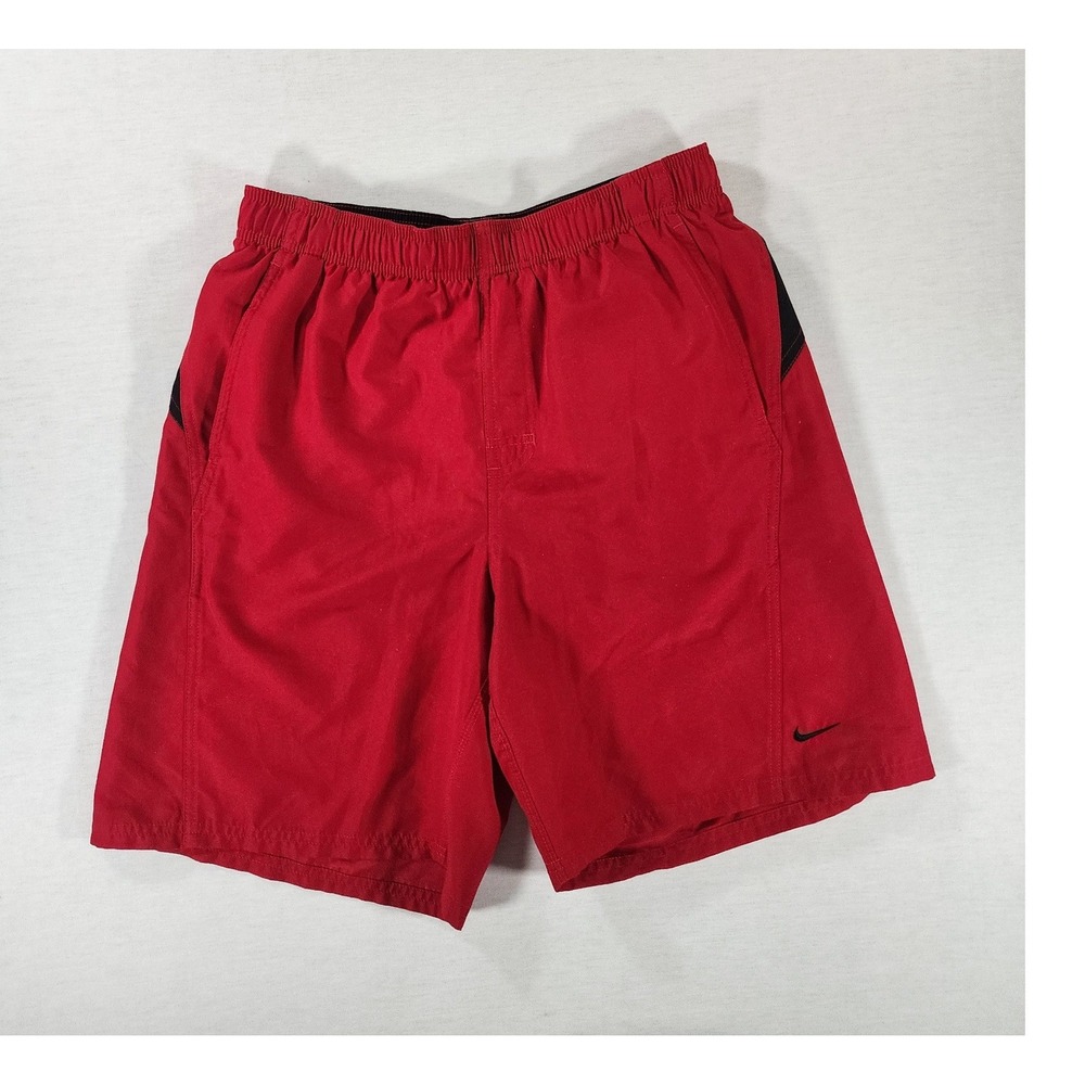 Nike Hybrid Swim Shorts Mens Medium Red Black Y2k Mesh Lined Athletic Trunks